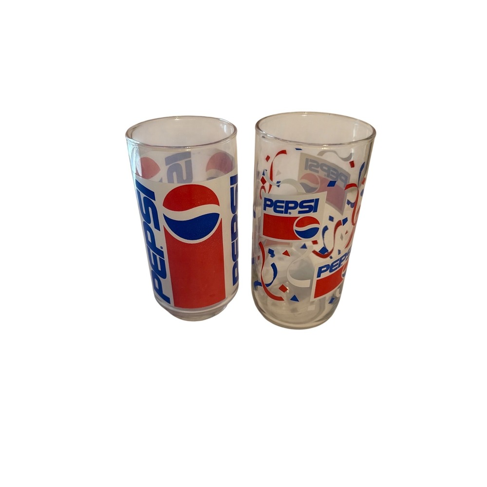 Vintage Pepsi Cola Drinking Glasses Set‎ of 2 Logo and Confetti Graphics Retro
